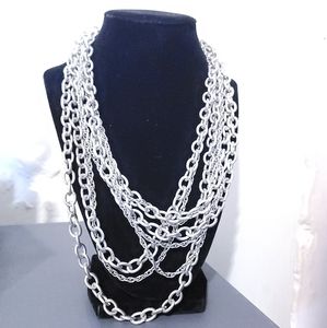 Silvertone Multi Strand layered Chunky Chain Statement Necklace